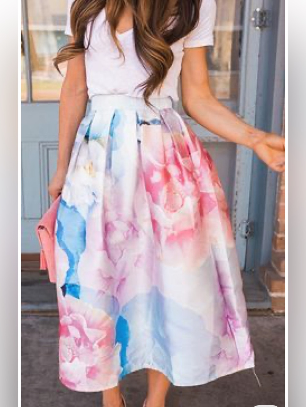 Chich Wish Floral Watercolor Midi Skirt
